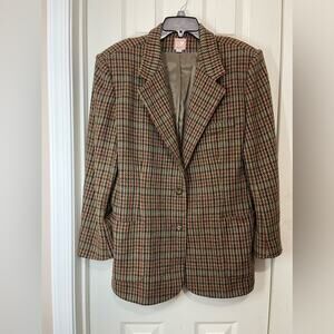 Amanda Fielding Brown Houndstooth Wool Blend Vintage 2 button Blazer size  12